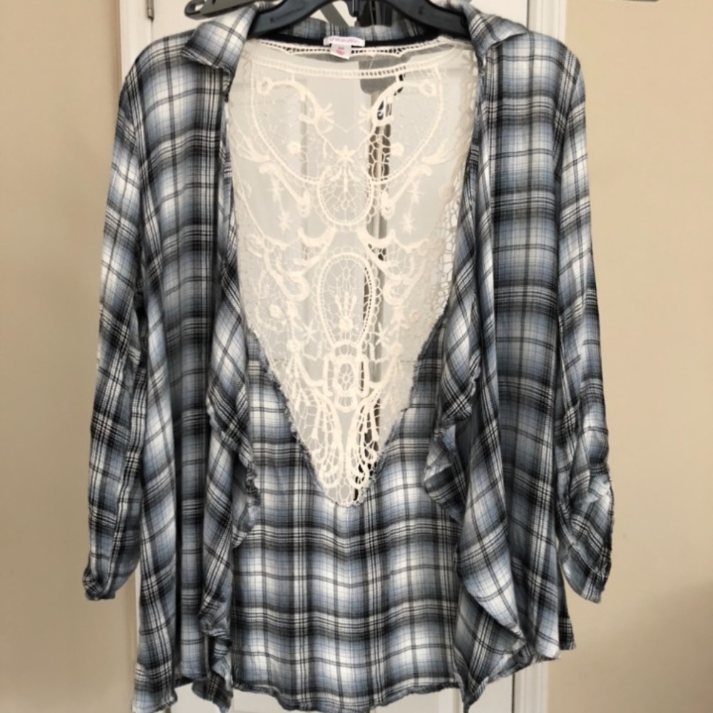 Plaid with lace back shirt